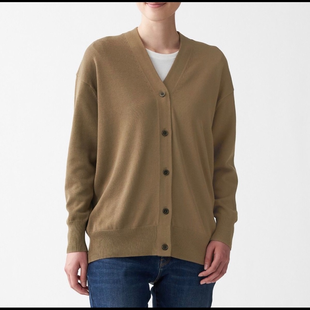 MUJI - Women’s Cotton Rayon Wide Cardigan - Brown